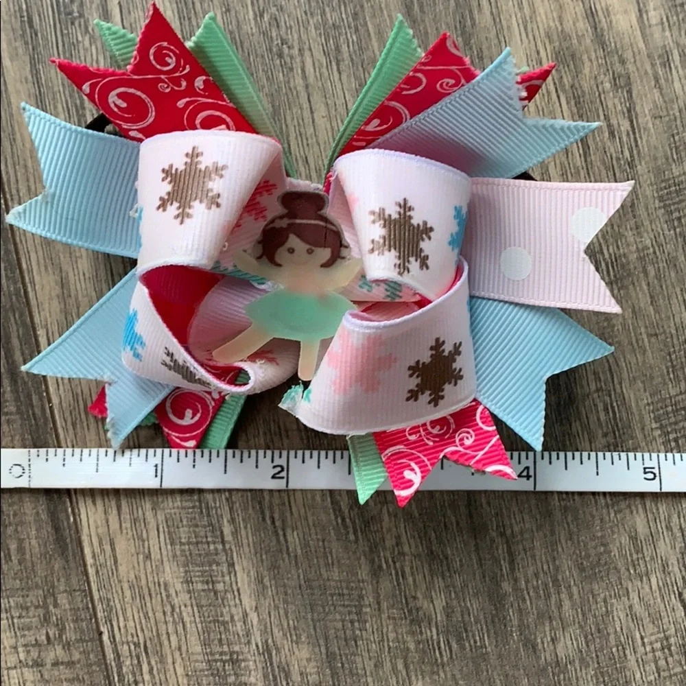 Snowflake ballerina hair bow pink blue Winter Ballerina